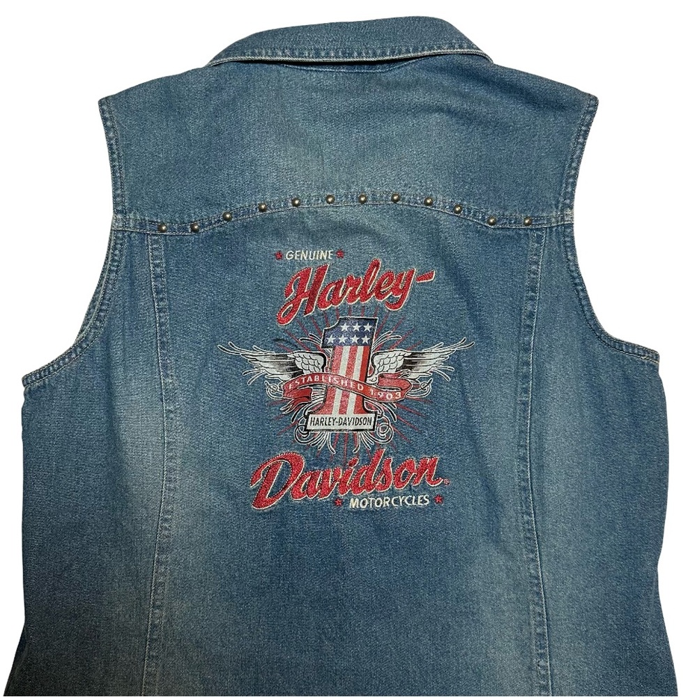 NWT Harley Davidson Motorcycles Denim Vest Vintage Inspired Americana Women’s L - Picture 3 of 5